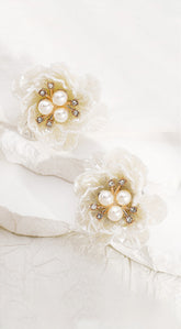 Elegant Pearl Resin Flower Stud Earrings - White
